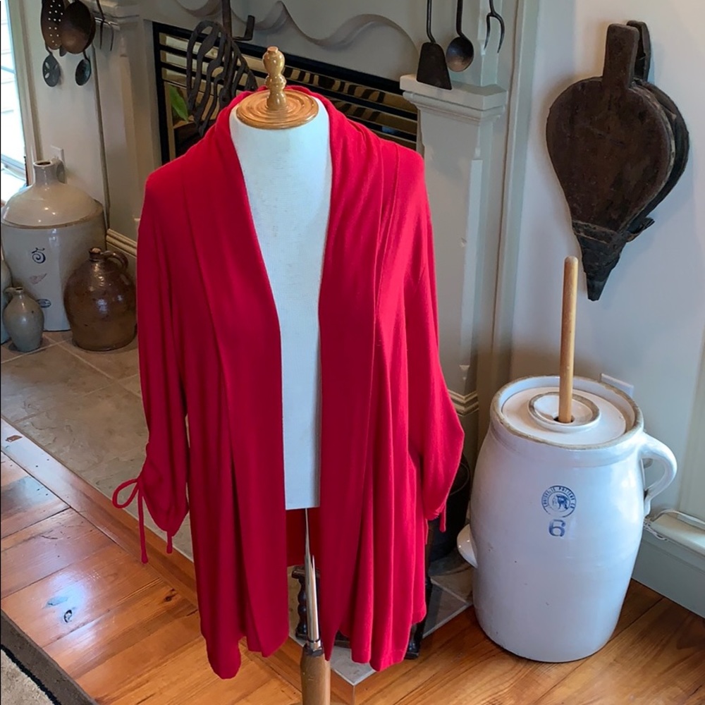 🌻JM Collection w/Ruched Sleeve Petite Large Red